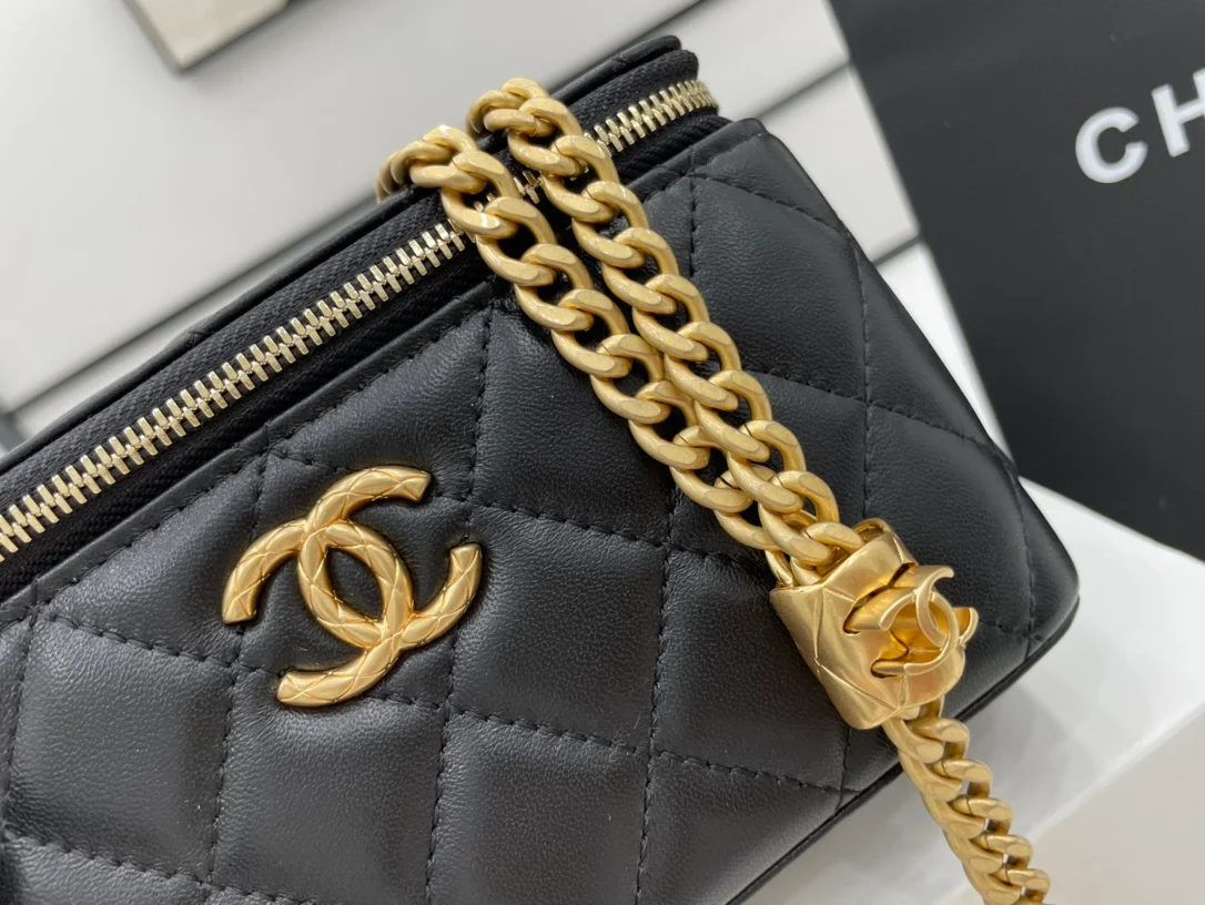 Chanel Small Vanity Case Black With Gold Zipper For Women, Women’s Bags 5.9in/15cm