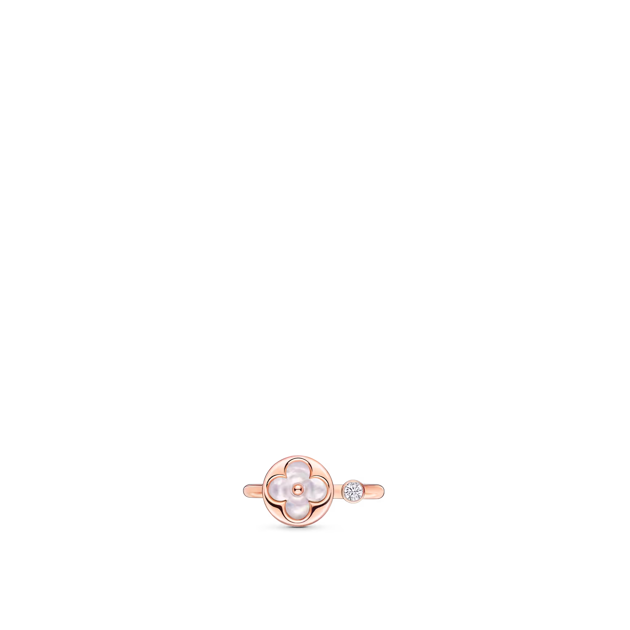 Color Blossom Mini Rose Gold, White Mother-of-Pearl and Diamond Sun Motif Ring