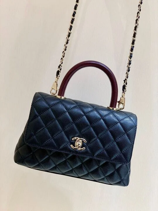 Chanel Medium Flap Bag With Top Handle Navy Blue For Women, Womens Handbags, Shoulder And Crossbody Bags 9in/23cm A92990
