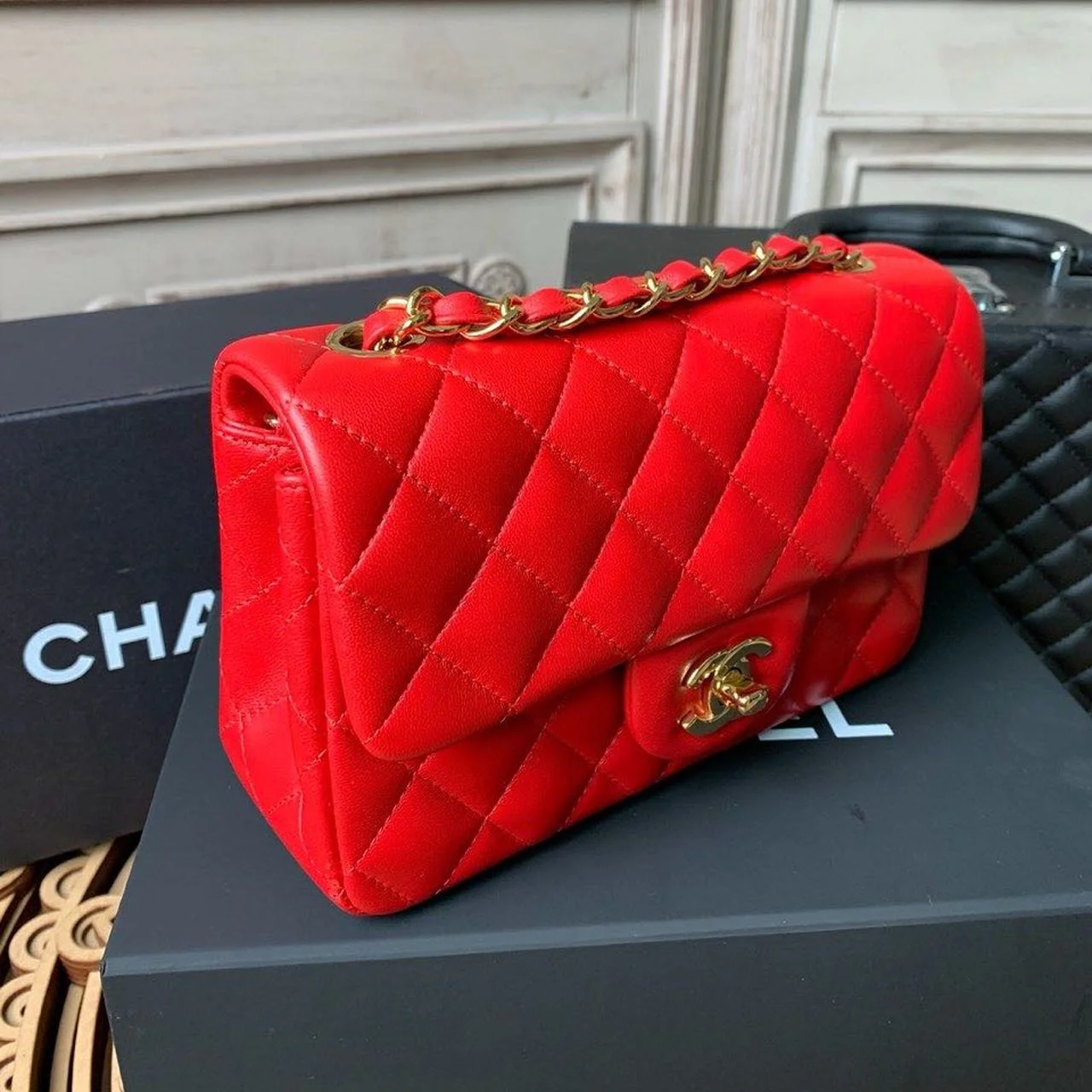 Chanel Mini Flap Bag Red For Women, Women’s Bags, Women’s Bag, Shoulder And Crossbody 7.8in/20cm A69900