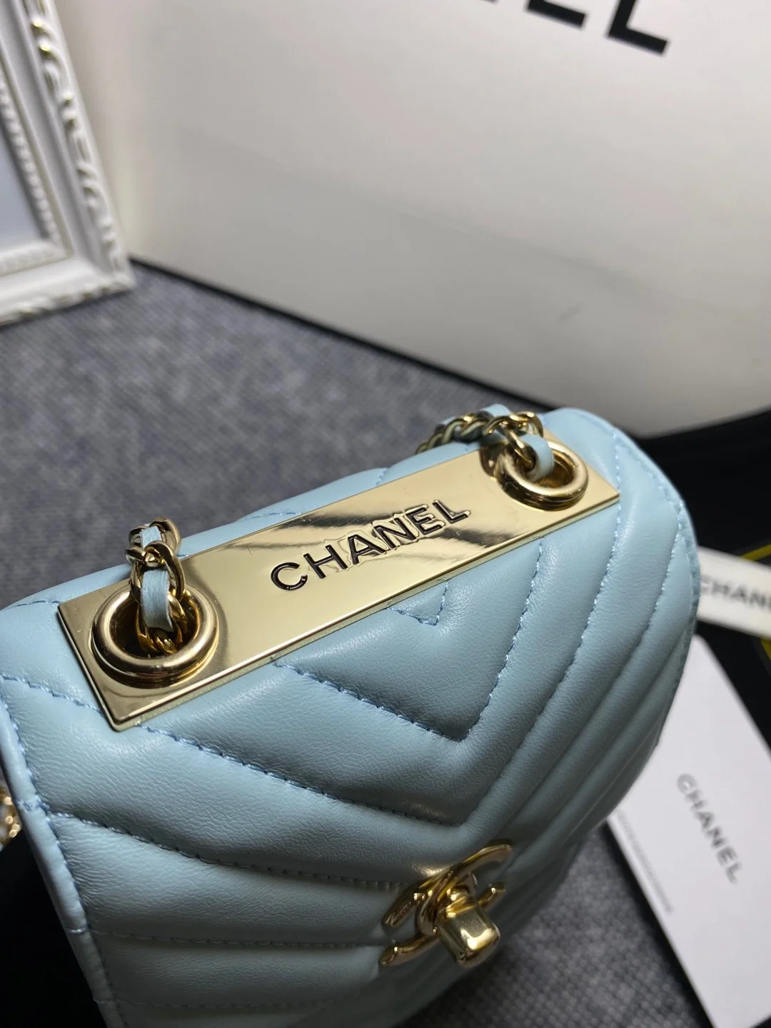 Chanel Chevron Trendy Cc Phone Light Blue Bag For Women 18cm/7in