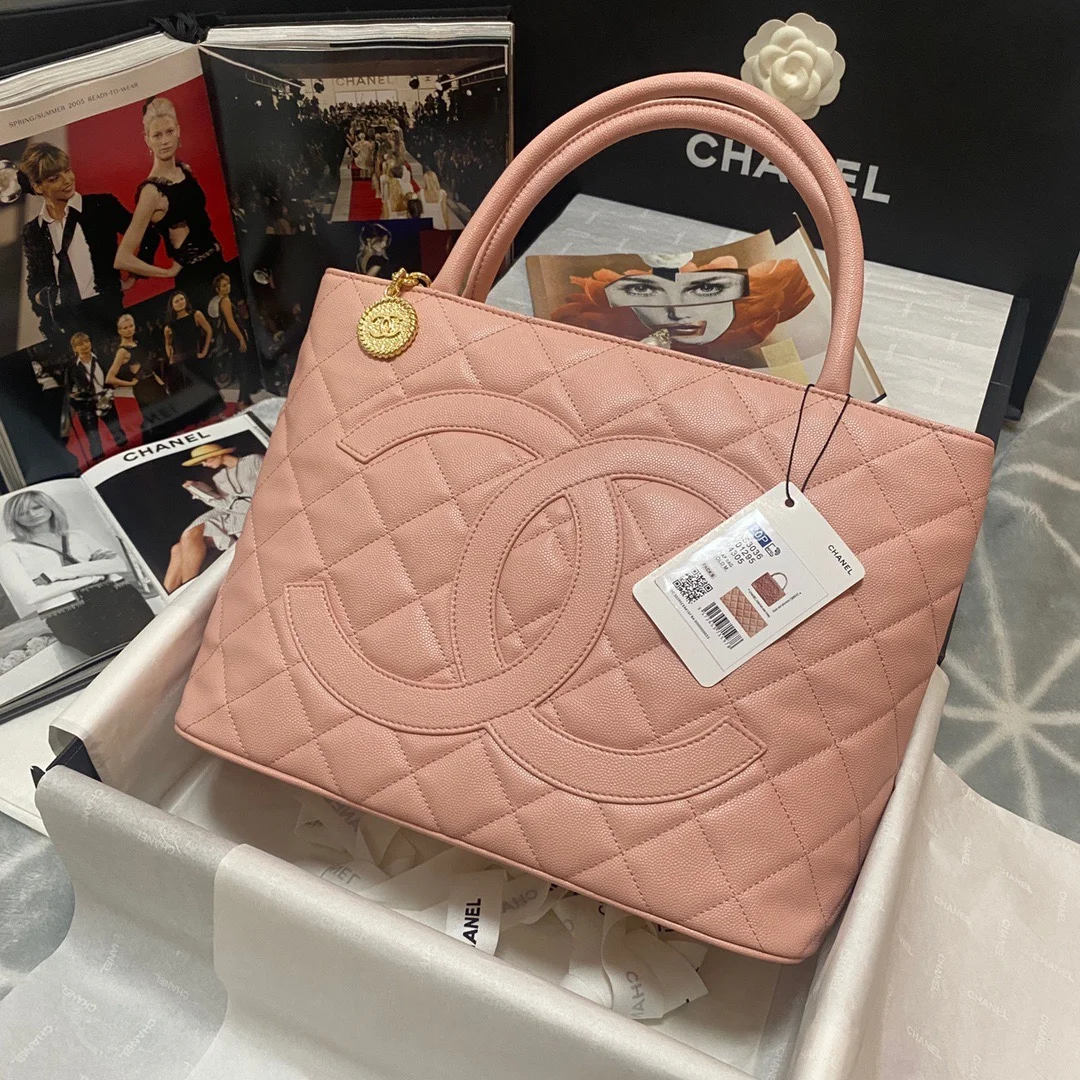 Chanel Medallion Tote Gold Hardware Caviar Pink For Women, Women’s Handbags, Shoulder Bags 15.6in/32cm