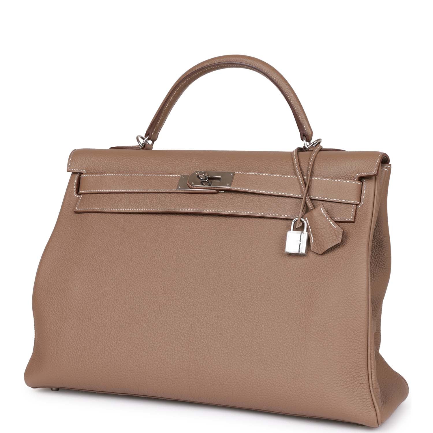 Pre-owned Hermes Kelly Retourne 40 Etoupe Togo Palladium Hardware