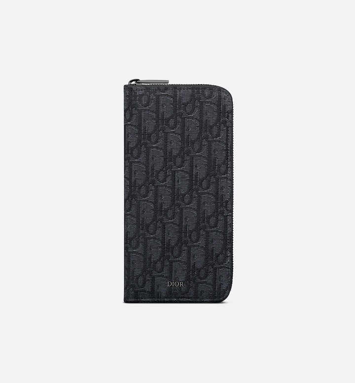 Vertical Long Zipped Wallet Black Oblique Jacquard