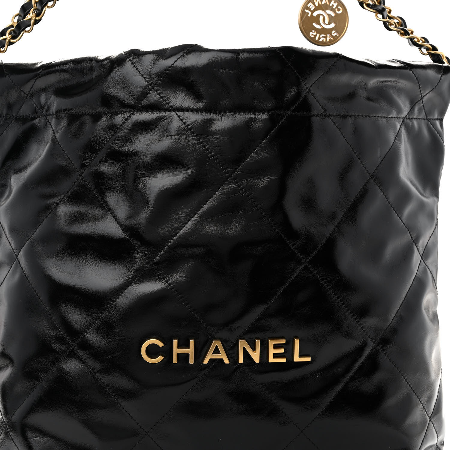 Glazed Calfskin Quilted Small Chanel 22 Black
