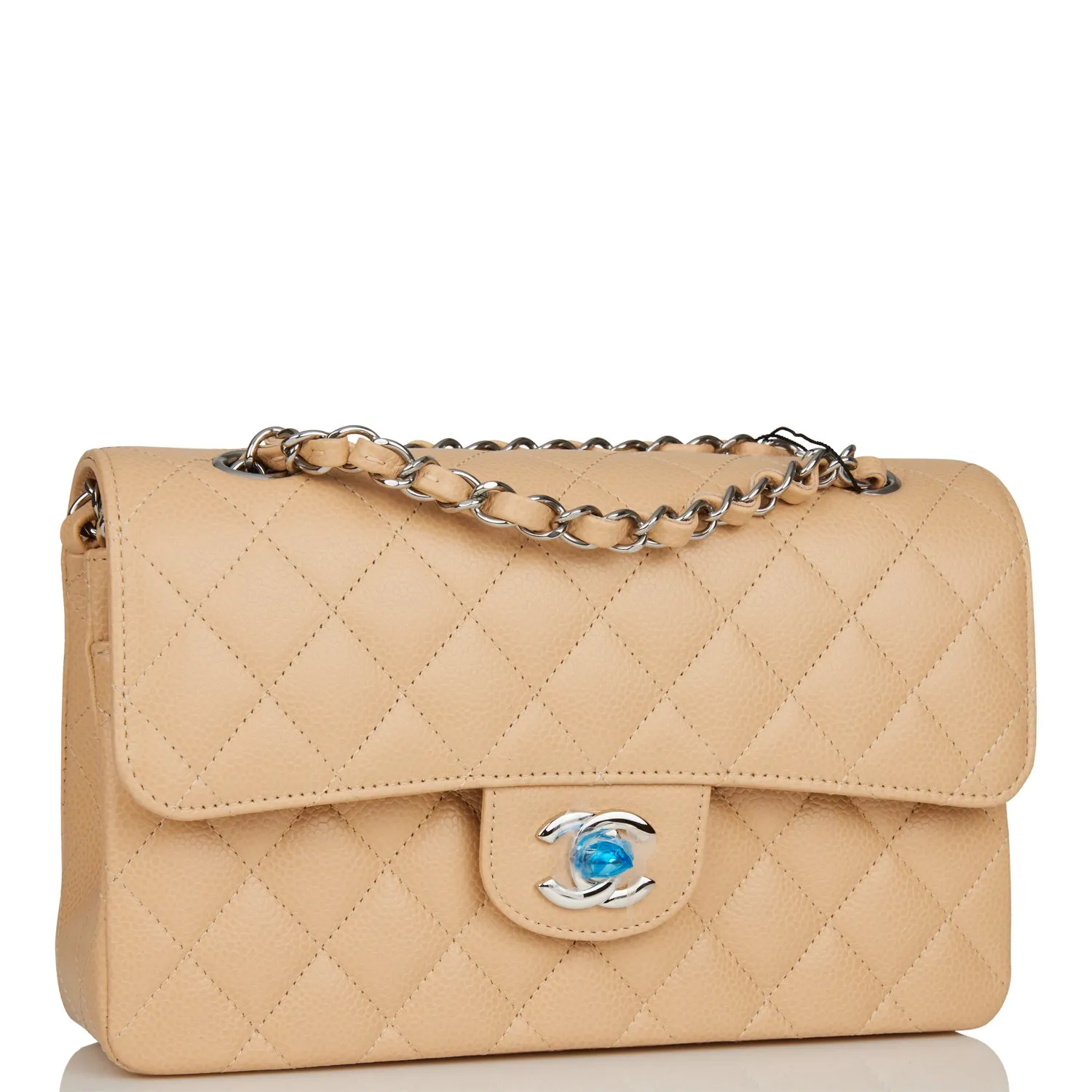 Small Classic Double Flap Bag Beige Caviar Silver Hardware