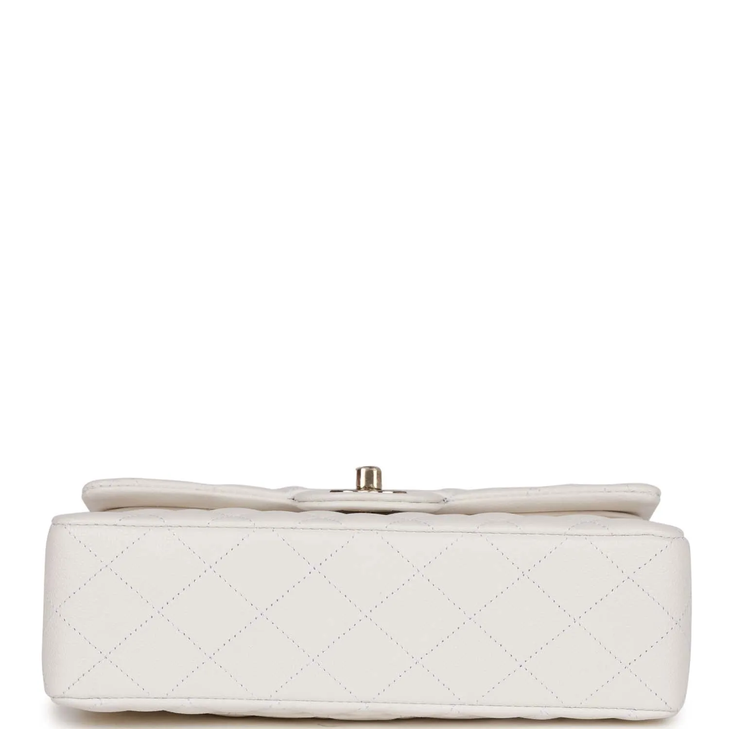 Small Classic Double Flap Bag White Caviar Light Gold Hardware