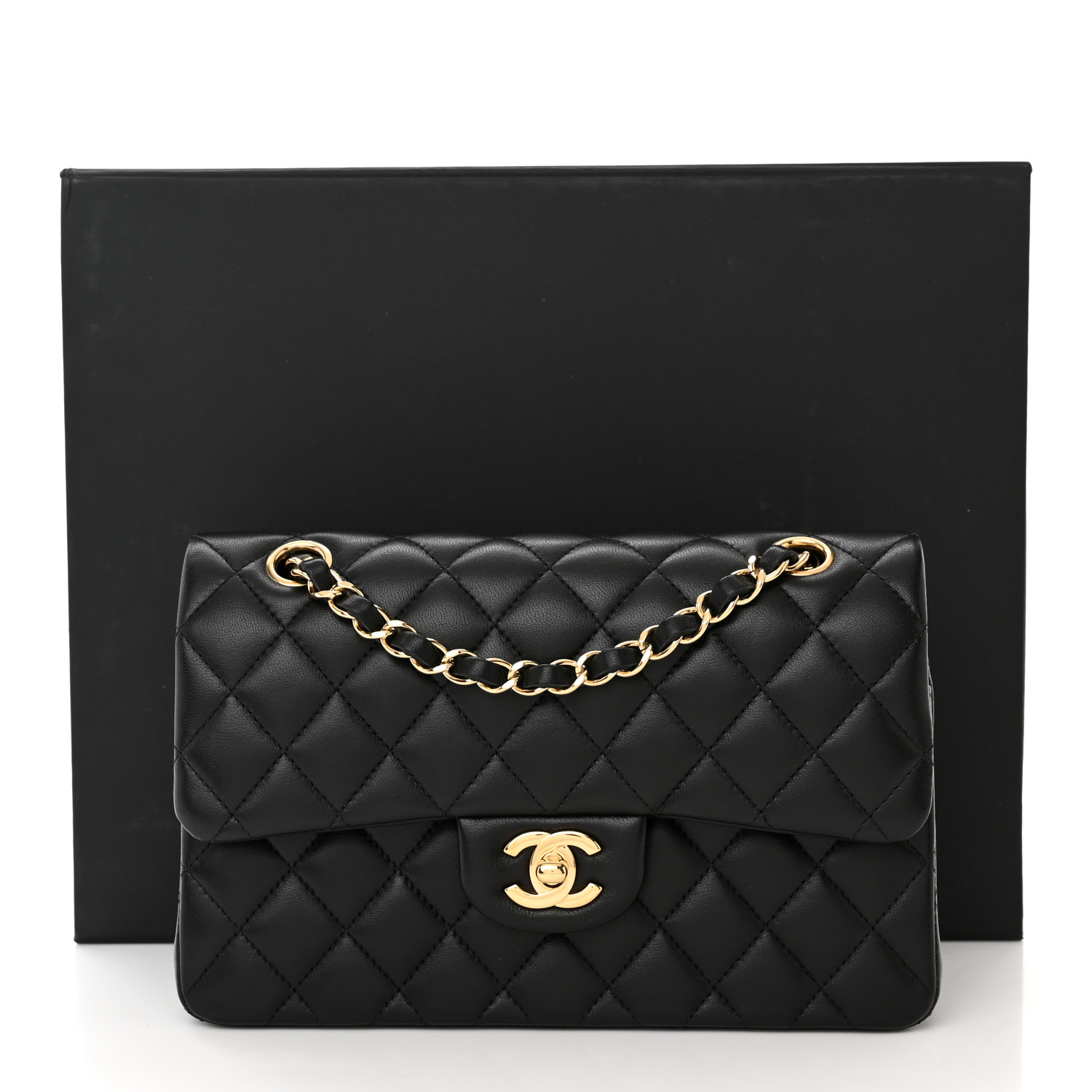 Lambskin Quilted Small Double Flap Black