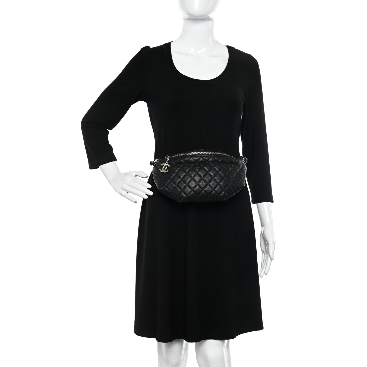 Calfskin Quilted Banane Waist Bag Fanny Pack Black