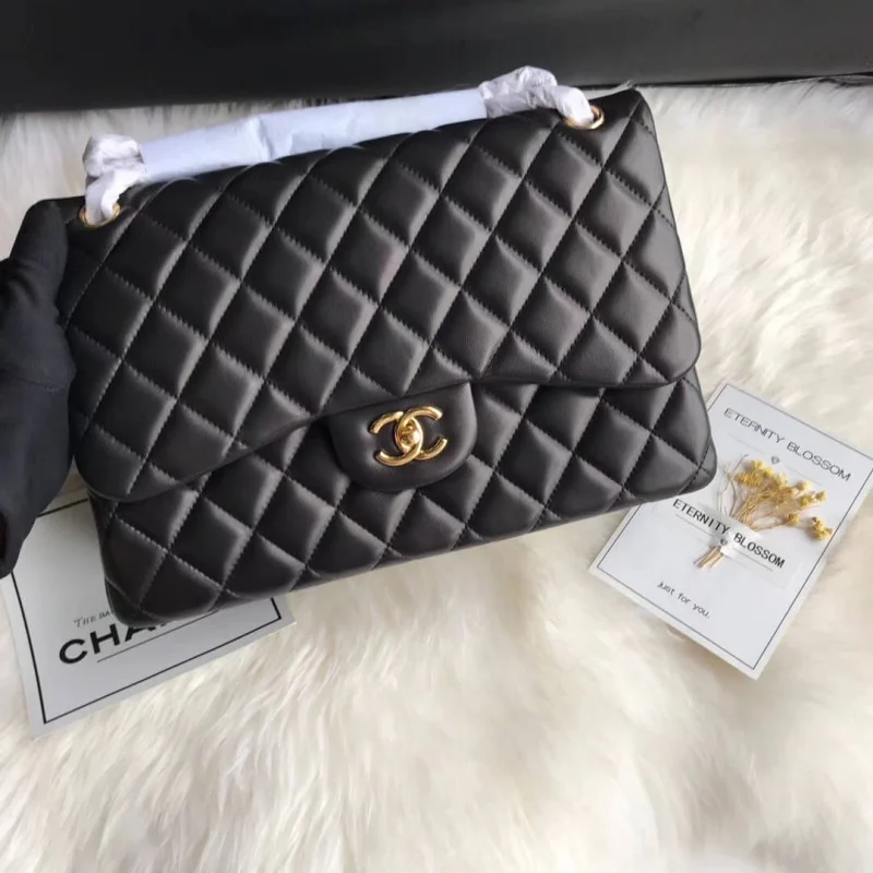 Chanel Lambskin 30Cm Class-Flap Bag A1113 Black