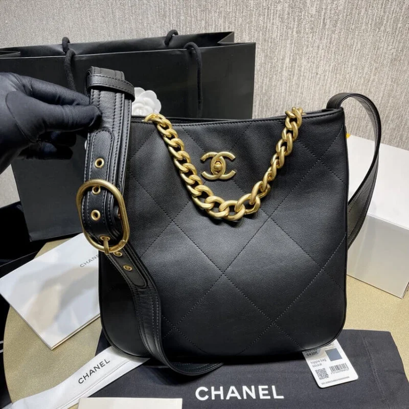 Chanel Hobo Handbag Calfskin Black As2844