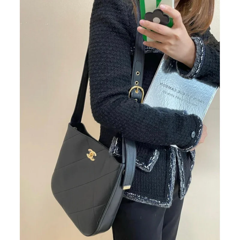 Chanel Hobo Handbag Calfskin Black As2844