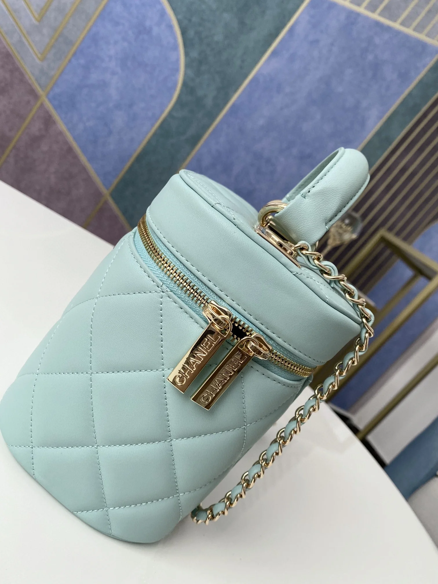 Chanel Vanity Case Gold Hardware Light Green For Women, Women’s Handbags, Shoulder Bags 9.4in/24cm