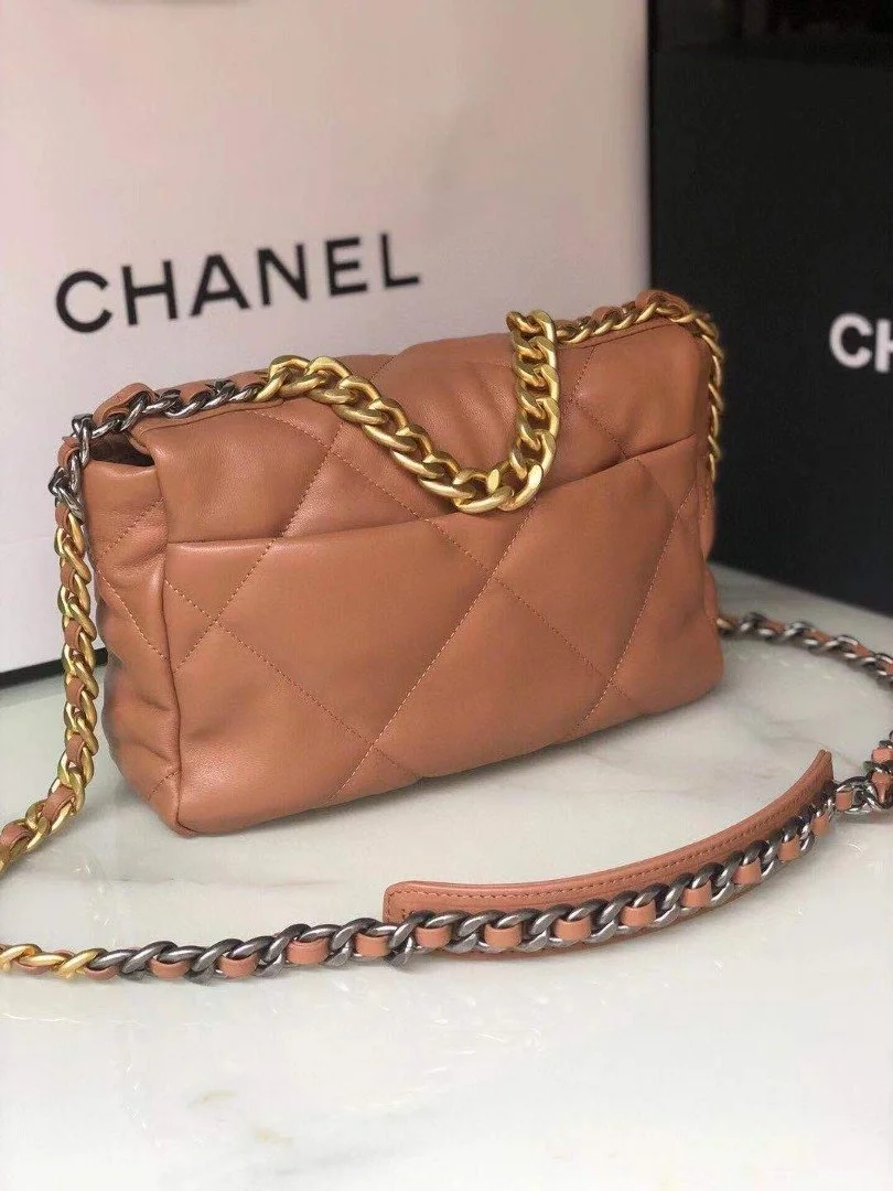 Chanel 19 Handbag 26cm Brown For Women AS1160