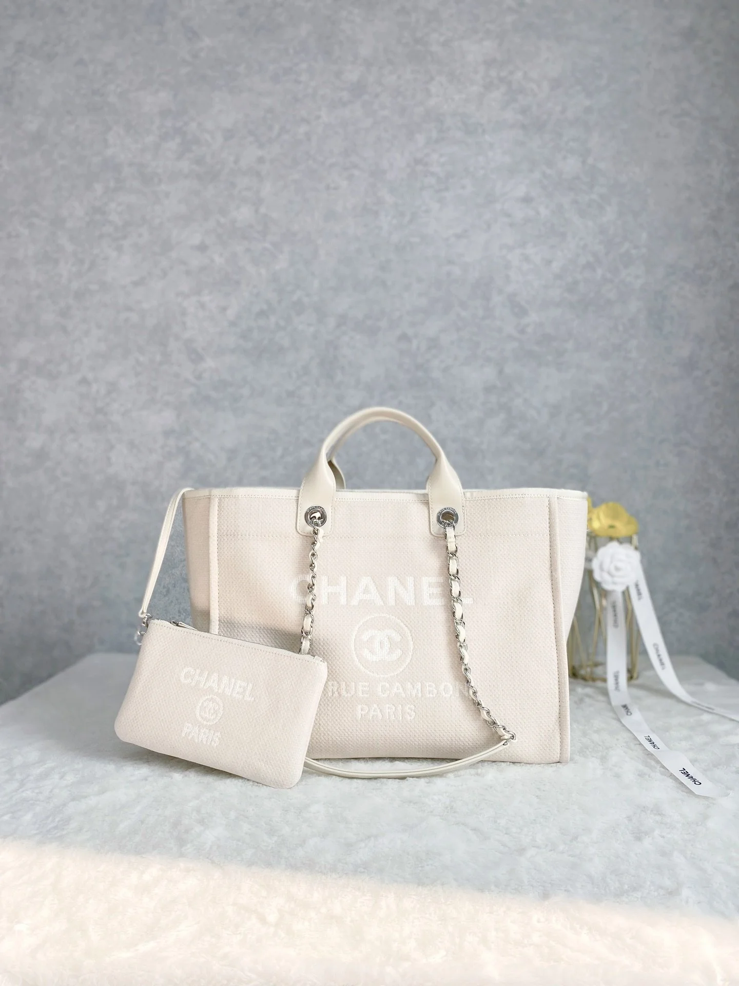 Chanel Small Shopping Bag Silver Hardware Cream For Women, Women’s Handbags, Shoulder Bags 15.2in/39cm AS3257