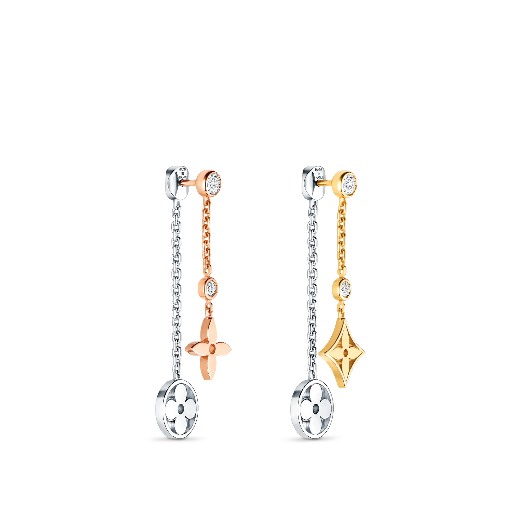 Idylle Blossom Tri-Colour Gold and Diamond Long Earrings