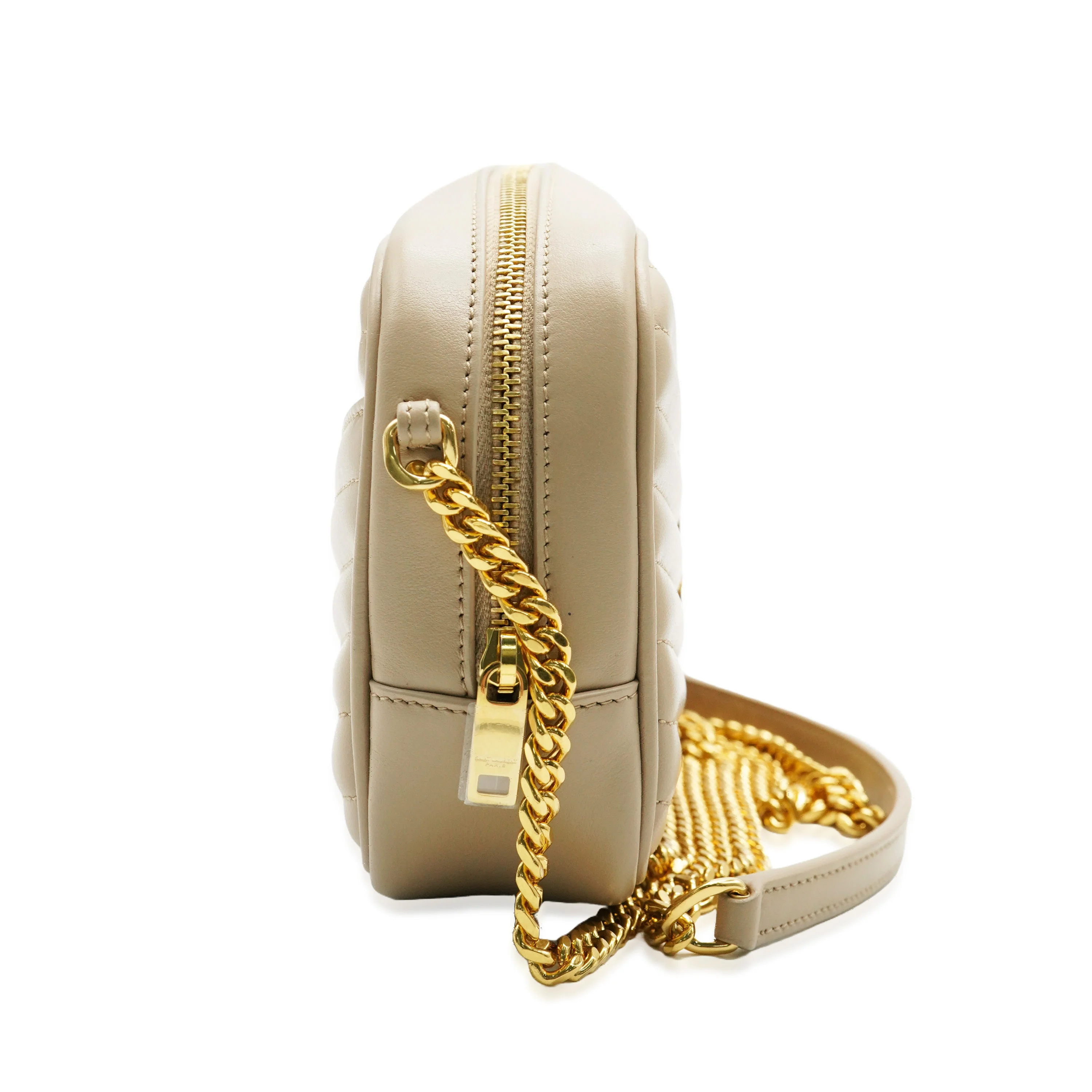 Saint Laurent Beige Chevron Calfskin Mini Lou Camera Bag