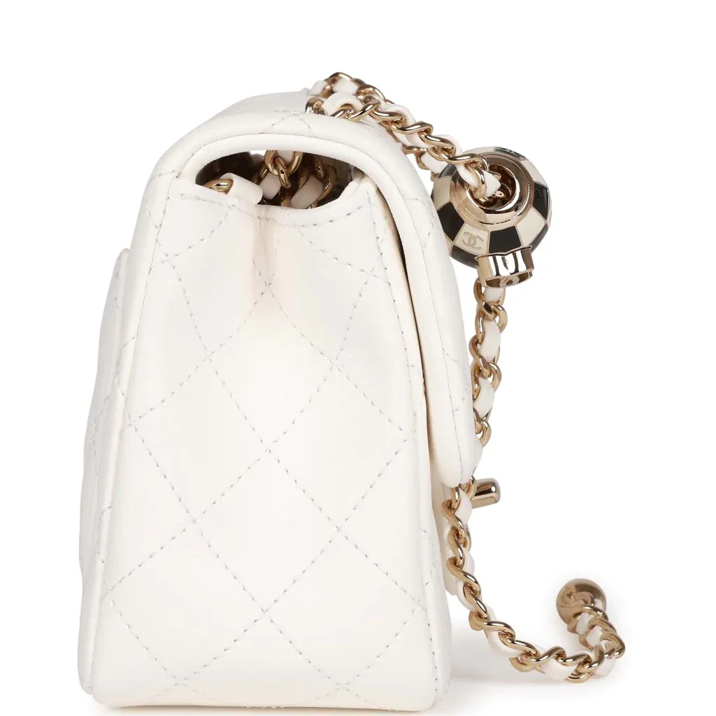 Pearl Crush Mini Square Flap Bag White Lambskin Light Gold Hardware
