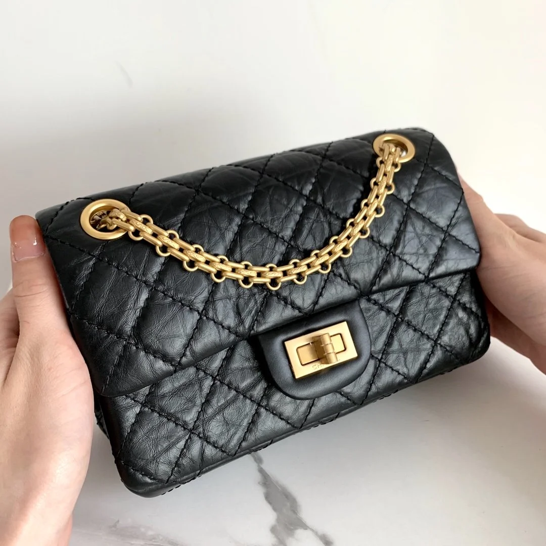 Chanel Mini 2.55 Handbag Black For Women Gold Toned Hardware 7.8in/20cm AS0874 Y04634 94305