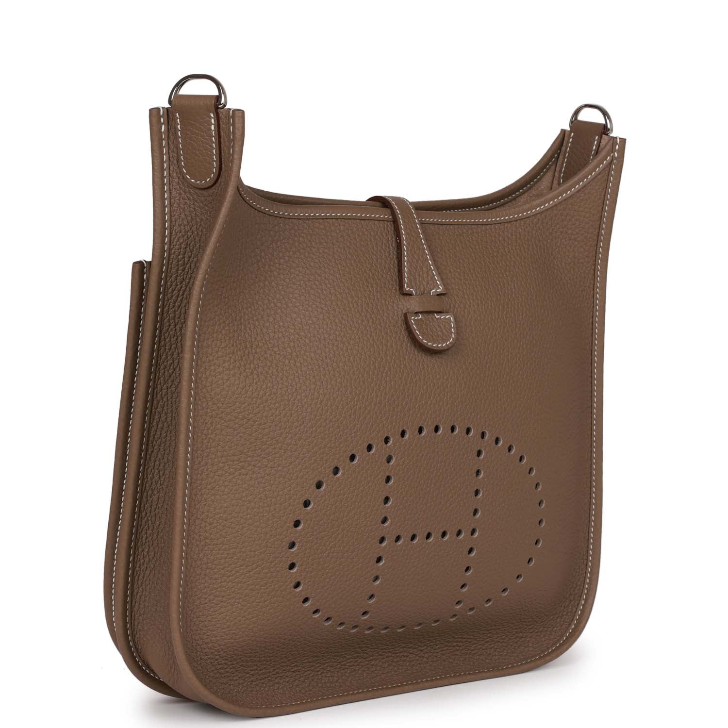 Pre-owned Hermes Evelyne III PM Etoupe Clemence Palladium Hardware