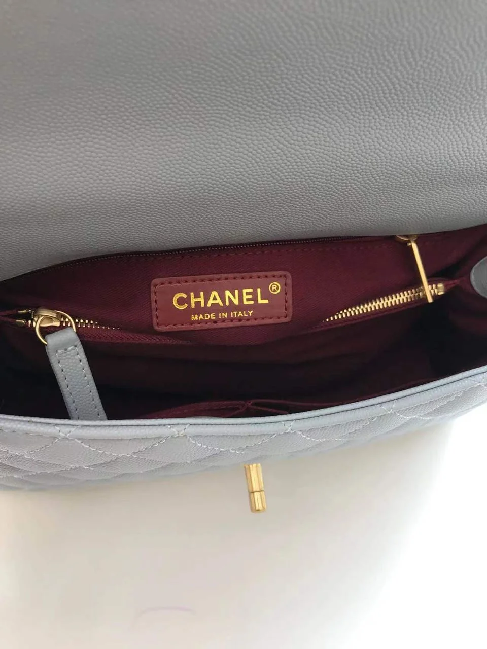 Chanel Large Flap Bag With Top Handle Light Grey For Women, Womens Handbags, Shoulder And Crossbody Bags 11in/28cm A92991