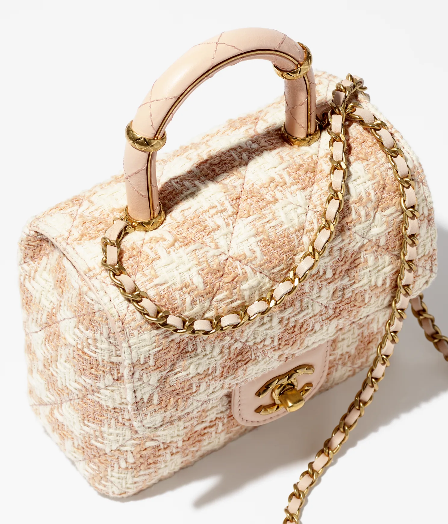 MINI FLAP BAG WITH TOP HANDLE-Orange & Ecru