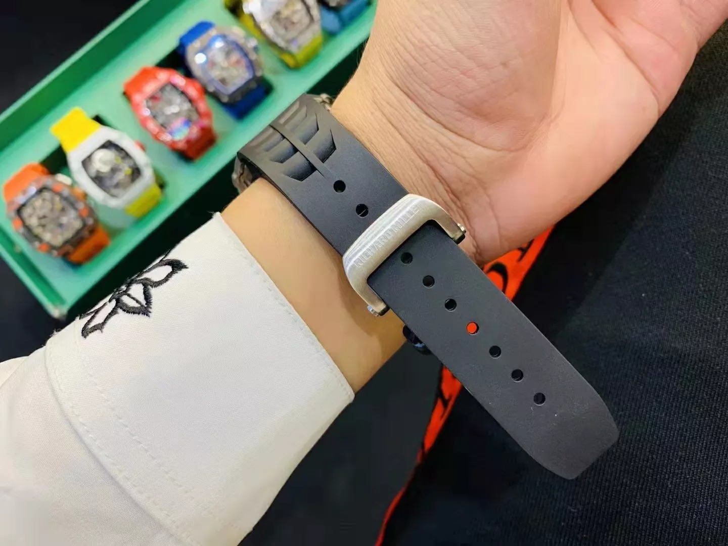 RM 11-03 Skeleton Dial White Bezel Black Rubber Strap ZY 7750