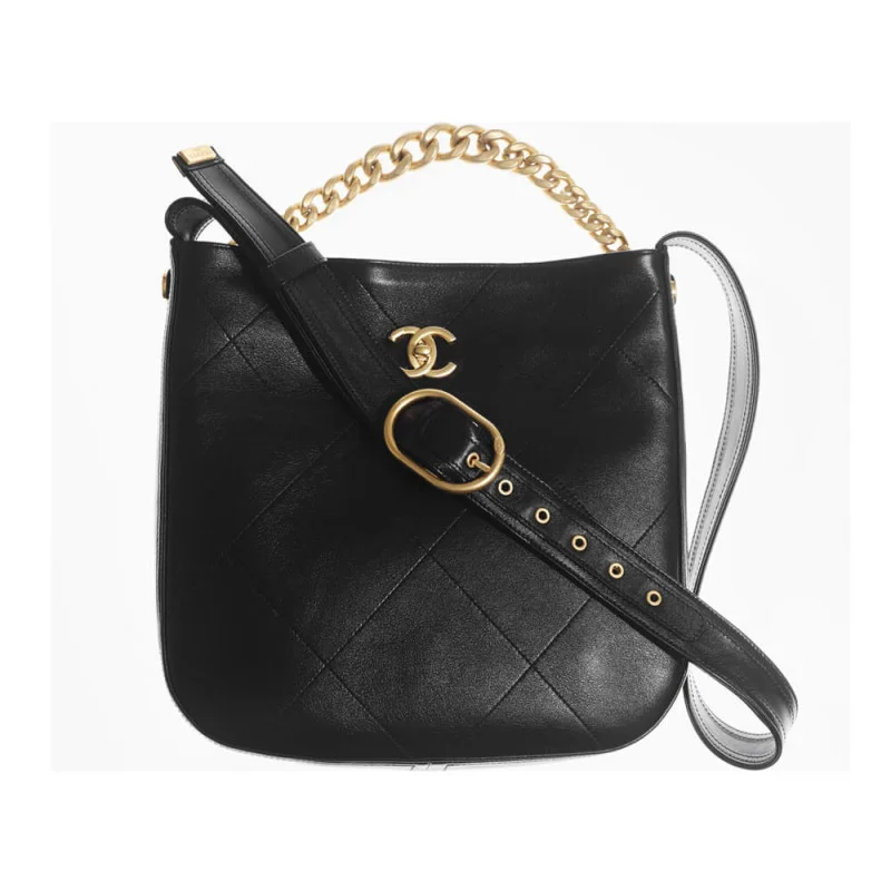 Chanel Hobo Handbag Calfskin Black As2844