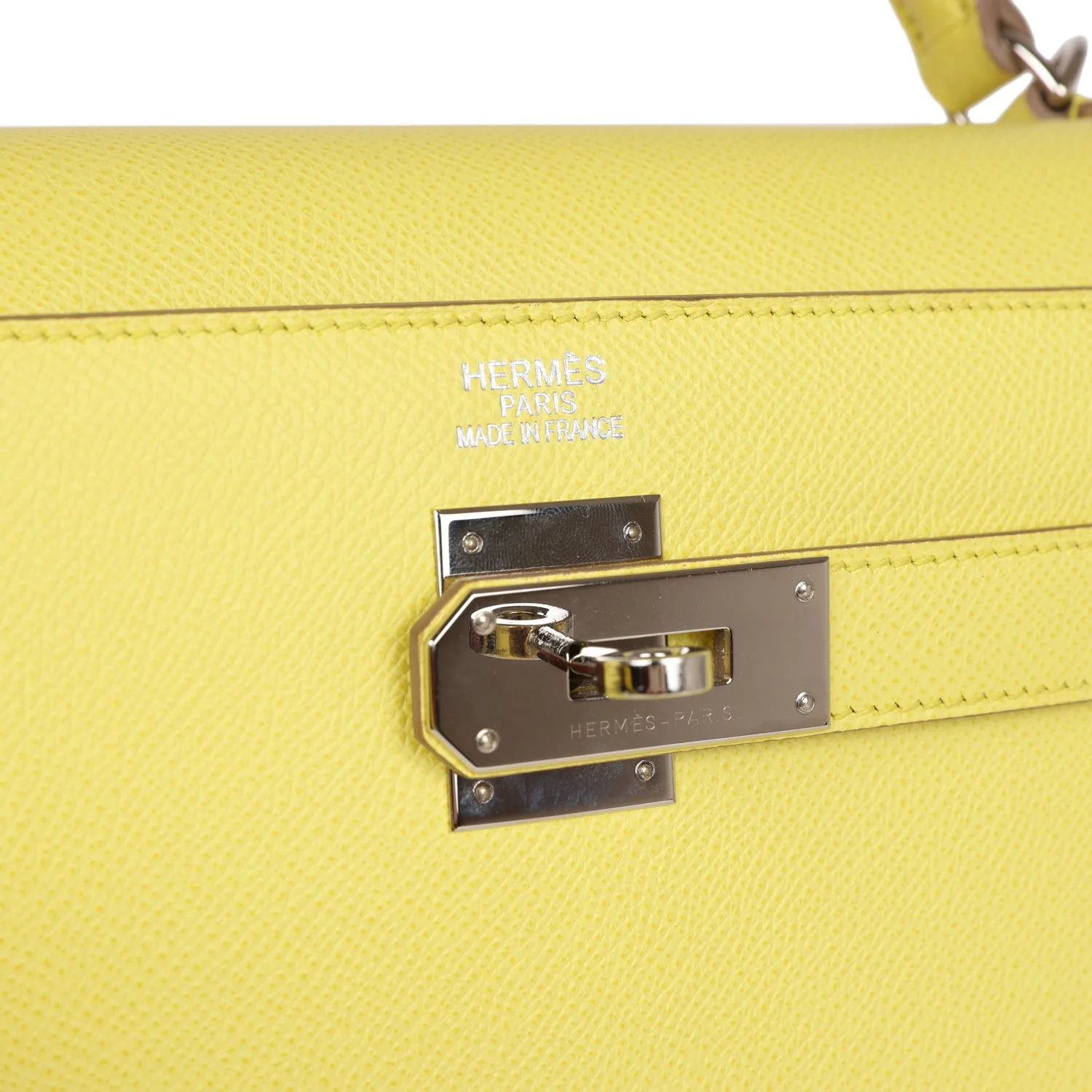 Pre-owned Hermes Kelly Sellier 40 Lime Epsom Palladium Hardware
