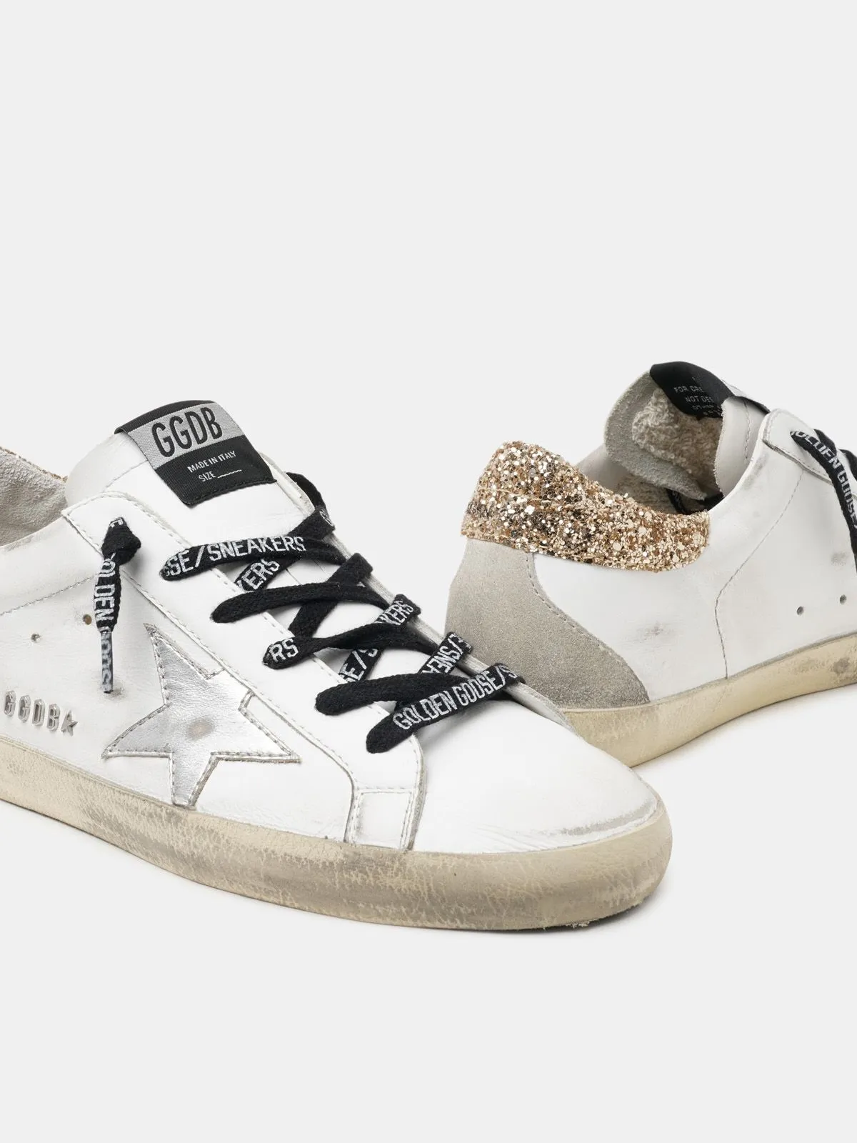 White leather Super-Star sneakers with glittery heel tab