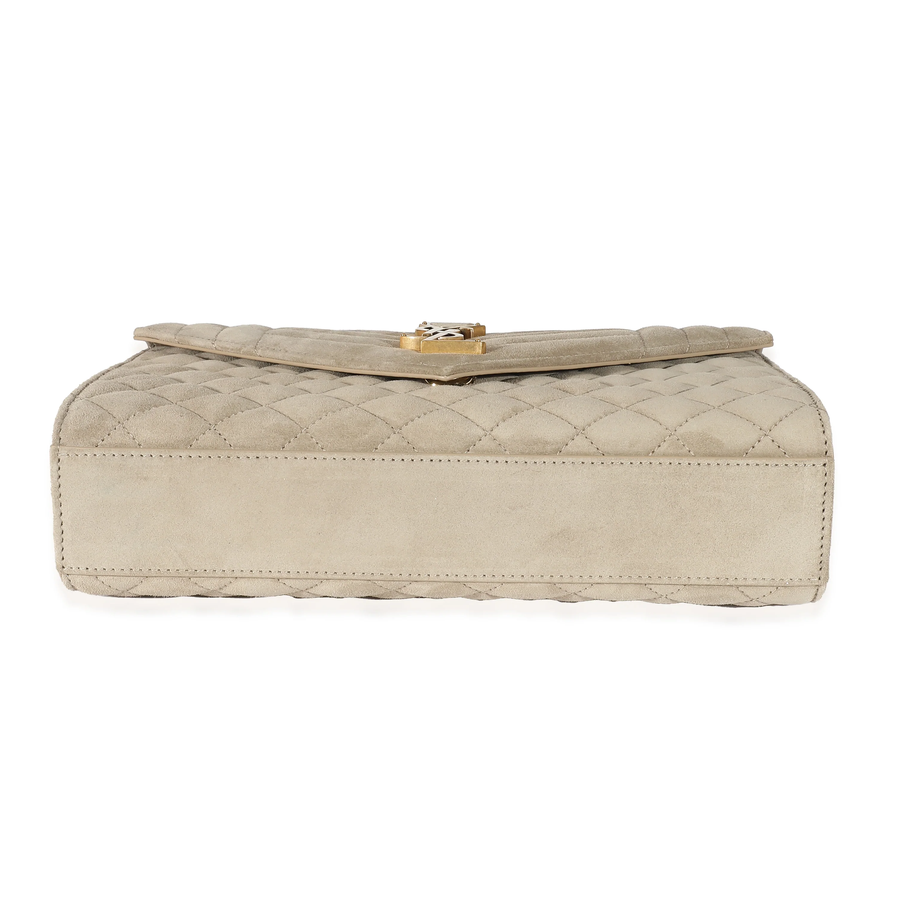 Saint Laurent Beige Suede Mixed Matelasse Triquilt Medium Monogram Envelope Satc