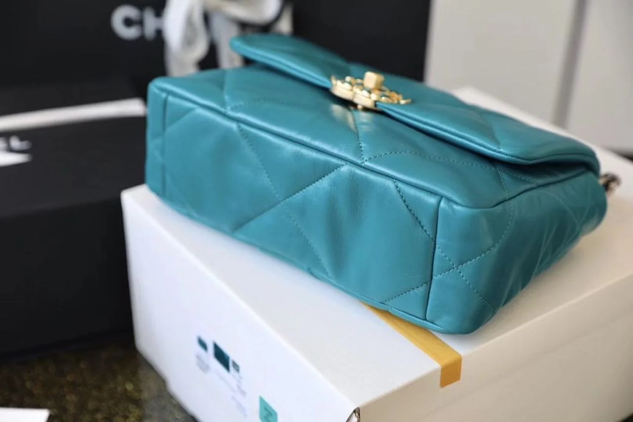Chanel 19 Handbag 26cm Teal For Women AS1160