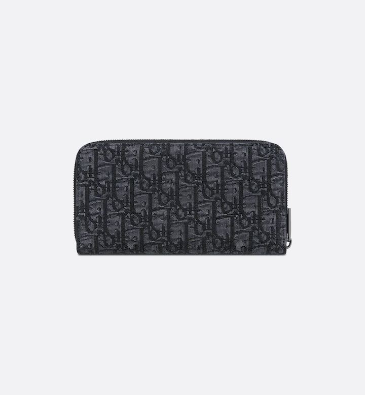 Zipped Long Wallet  Black Oblique Jacquard