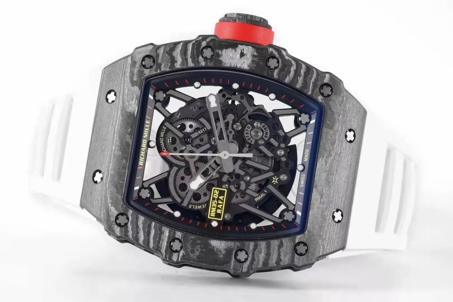 RM 35-02 Black Bezel Red Markers White Rubber Strap ZF RUML3