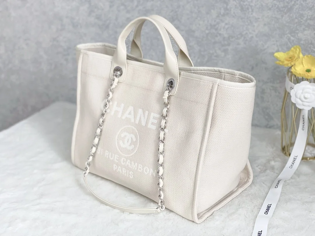 Chanel Small Shopping Bag Silver Hardware Cream For Women, Women’s Handbags, Shoulder Bags 15.2in/39cm AS3257