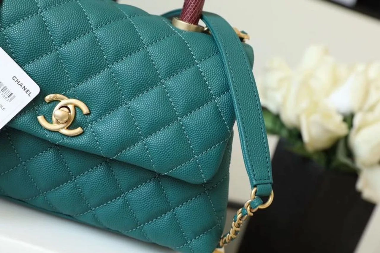 Chanel Medium Flap Bag With Top Handle Teal For Women, Womens Handbags, Shoulder And Crossbody Bags 9in/23cm A92990