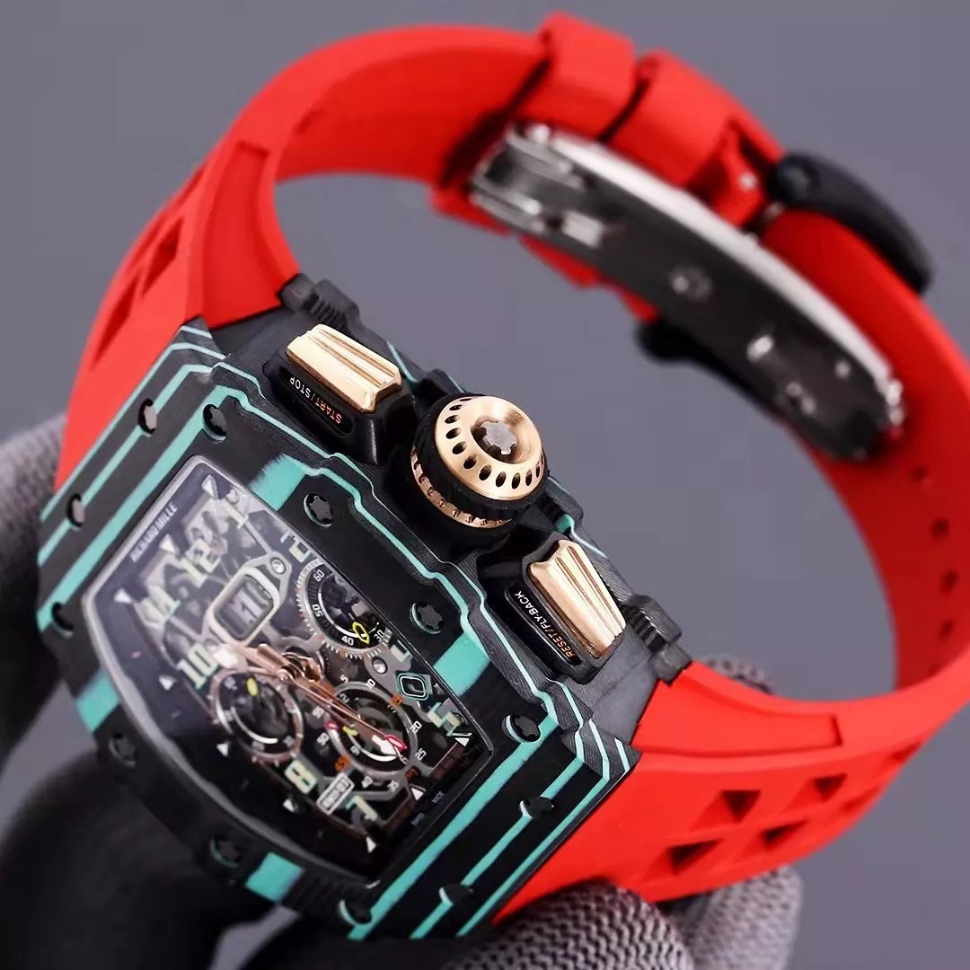 RM 11-03 Skeleton Dial Black&Blue Bezel Red/White/Black Rubber Strap KV 7750