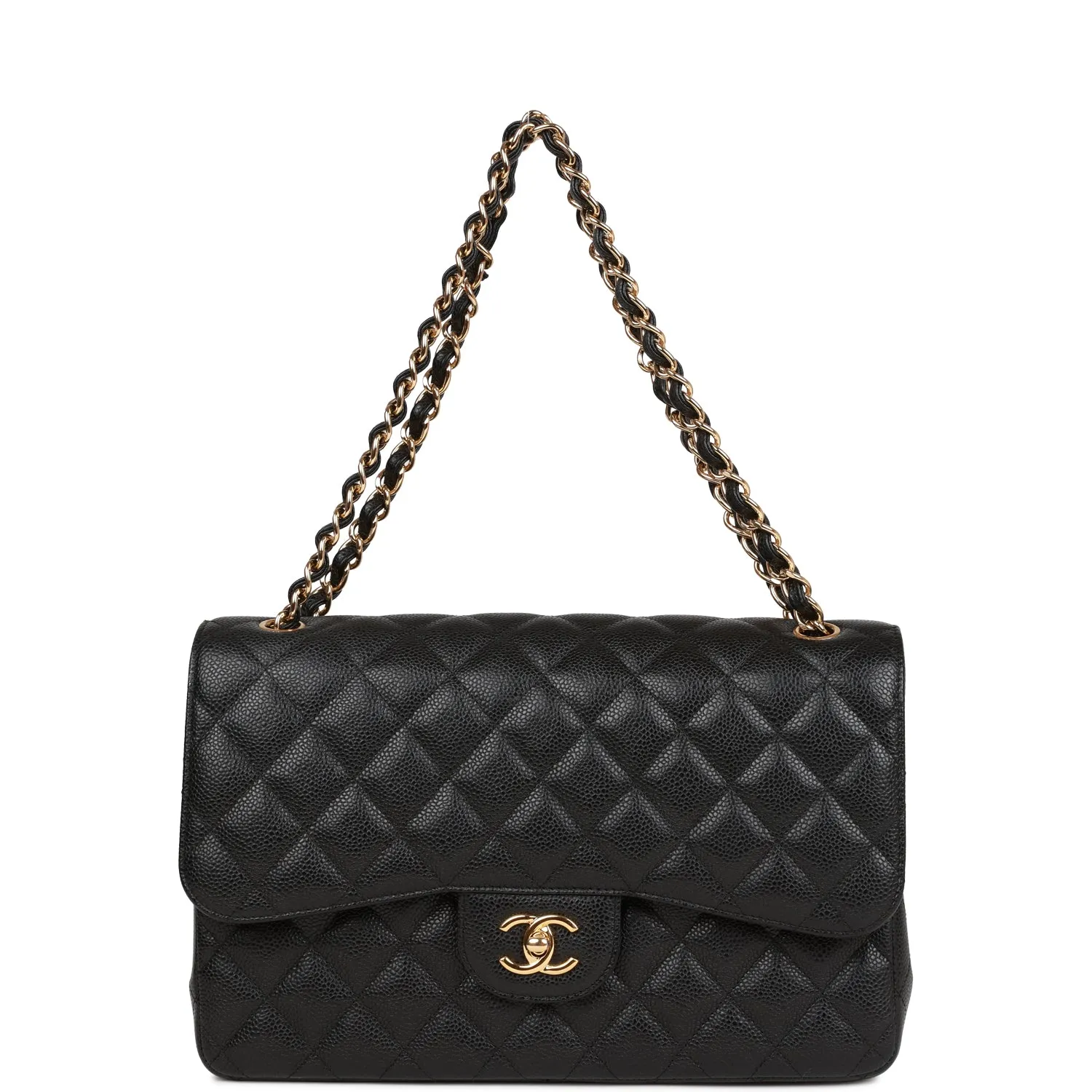 Jumbo Classic Double Flap Bag Black Caviar Gold Hardware