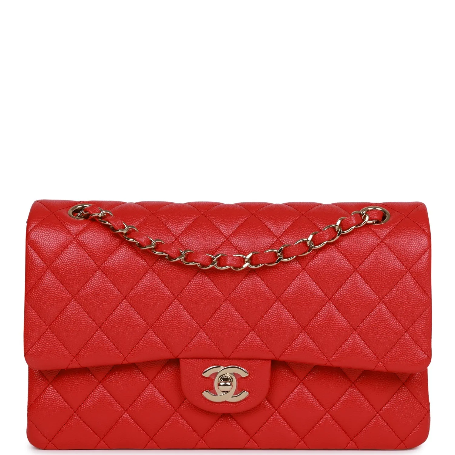 Medium Classic Double Flap Bag Red Caviar Light Gold Hardware