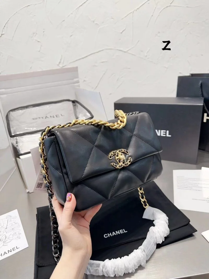 Chanel 19 Hand 2Way Chain Shoulder Bag As1160 Lamb Leather Black Used Women