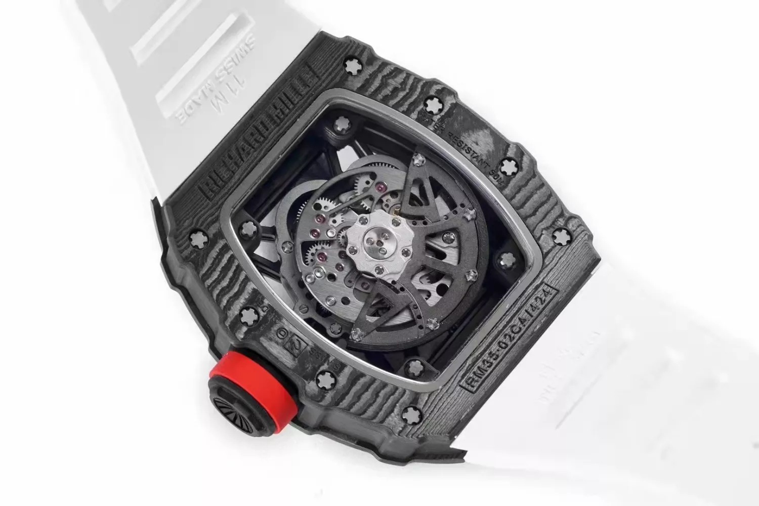 RM 35-02 Black Bezel Red Markers White Rubber Strap ZF RUML3