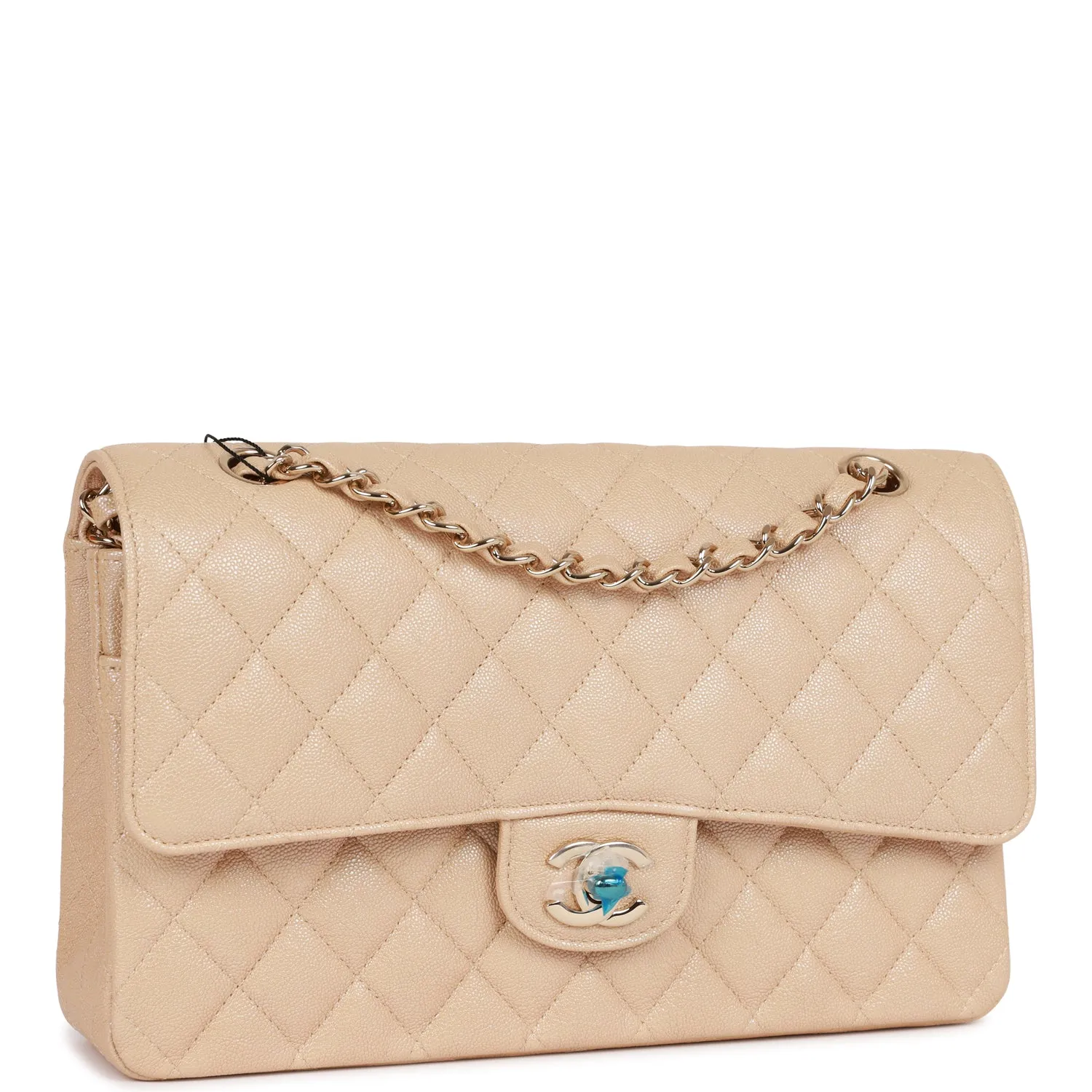Medium Classic Double Flap Bag Beige Iridescent Caviar Light Gold Hardware