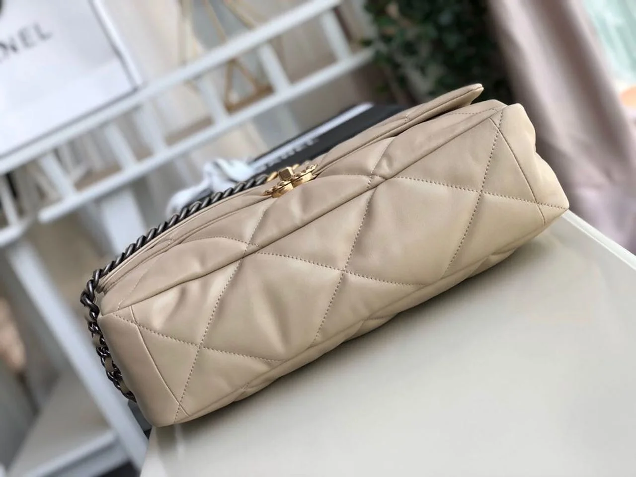 Chanel 19 Maxi HandBag Beige For Women 14in/36cm