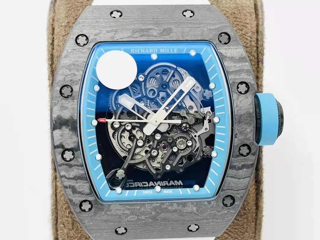 RM055 Skeleton Blue Dial Black Bezel White Rubber Strap ZF RMUL2