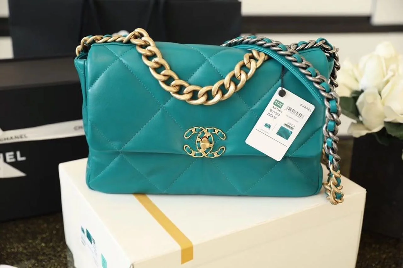 Chanel 19 Handbag 26cm Teal For Women AS1160