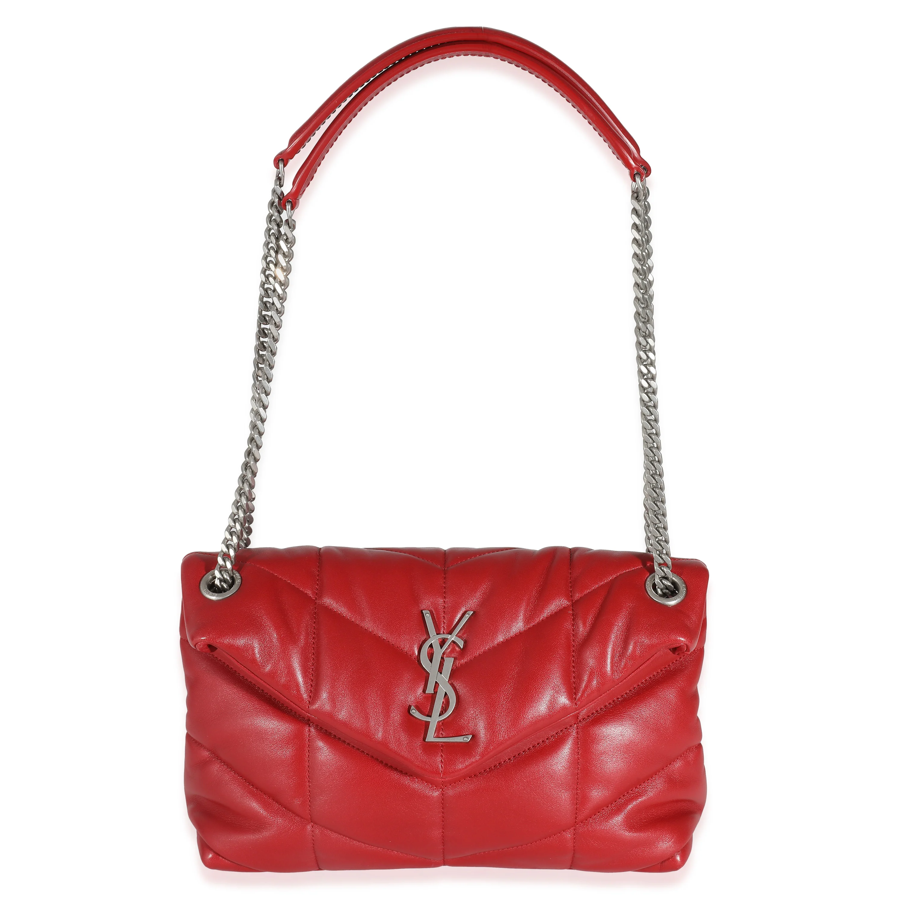 Saint Laurent Red Quilted Lambskin Small Loulou Puffer