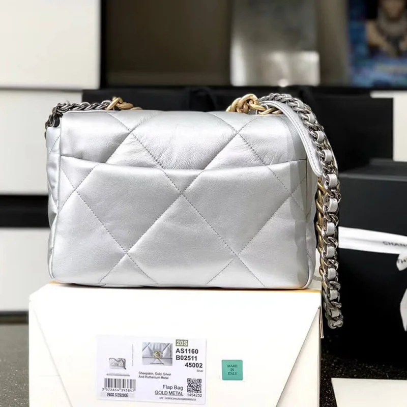 Chanel 19 Flap Bag As1160 Silver