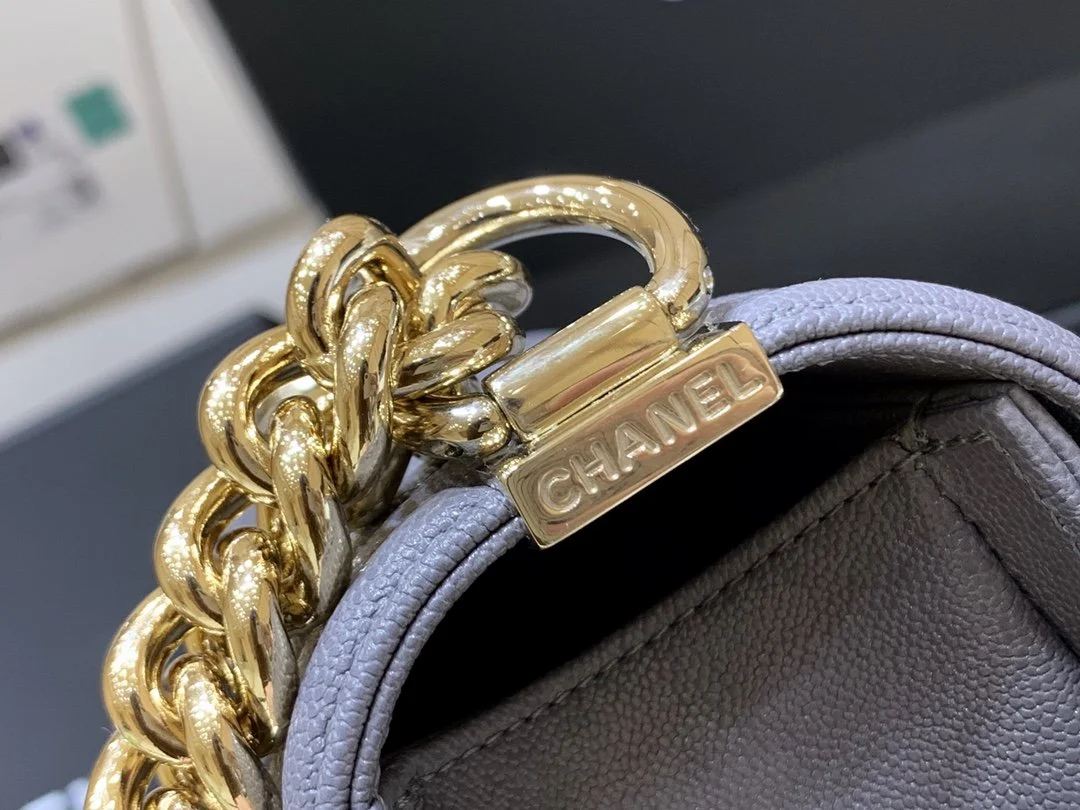 Chanel Boy Handbag Dark Grey Gold Toned Hardware For Women 9.8in/25cm