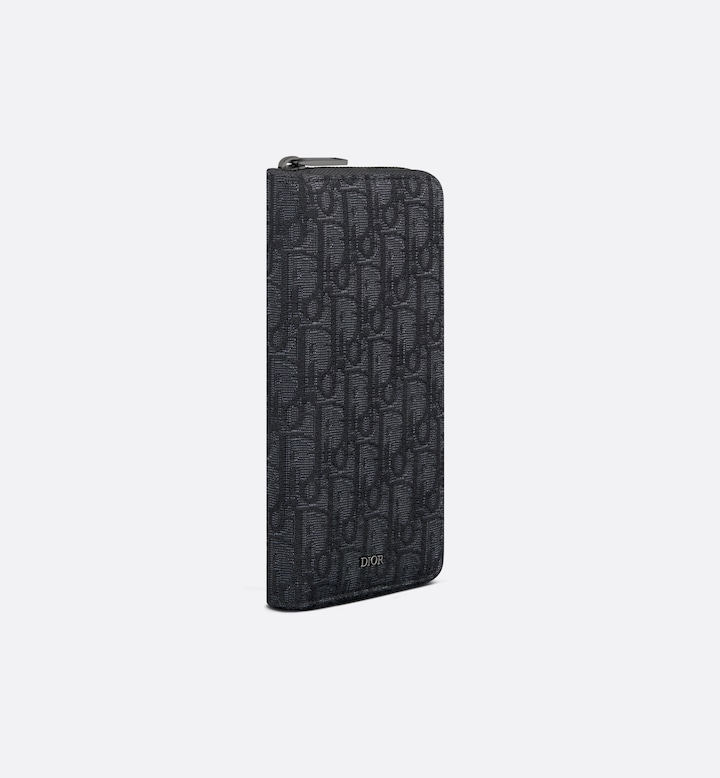 Vertical Long Zipped Wallet Black Oblique Jacquard
