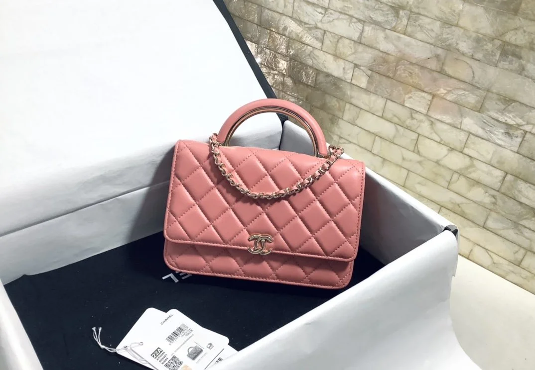 Chanel Hand-Held Oblique Cross Bag Pink For Women, Women’s Bags 6.7in/19cm